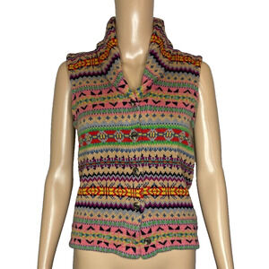 Women's XS Chaps Cotton Blend Button Front Sweater Vest Patterned Multicolor